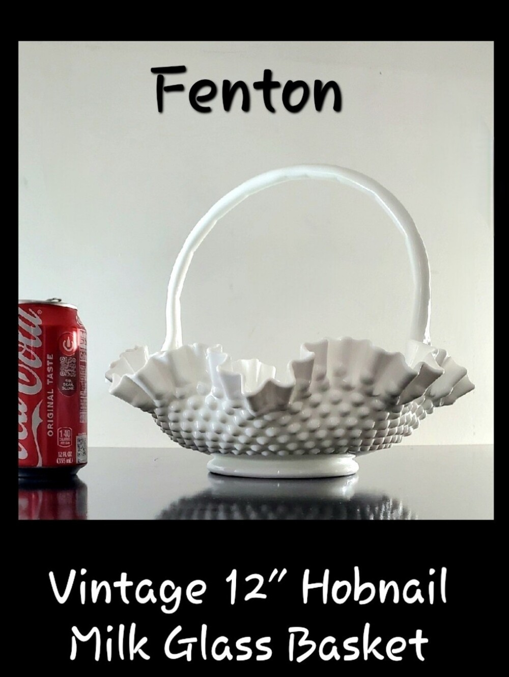 π€Large Fenton Hobnail Ruffled Crimped 12" Milk Glass π€ White Basket π€